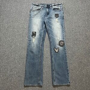Buffalo David Bitton EvanX‎ Slim Straight Stretch Jeans W31 L32 Blue Patchwork